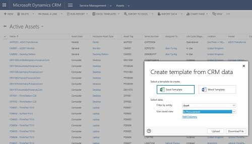 Active Assets Create Excel Template View