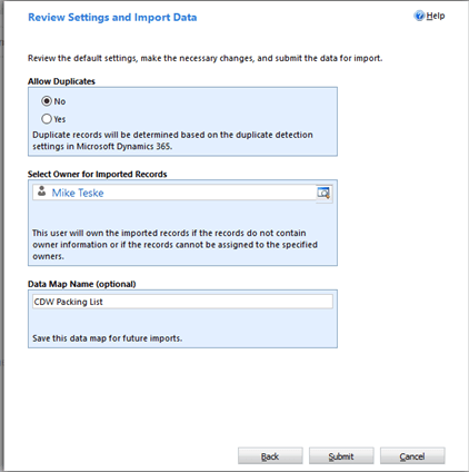 Review Settings and Import Data 