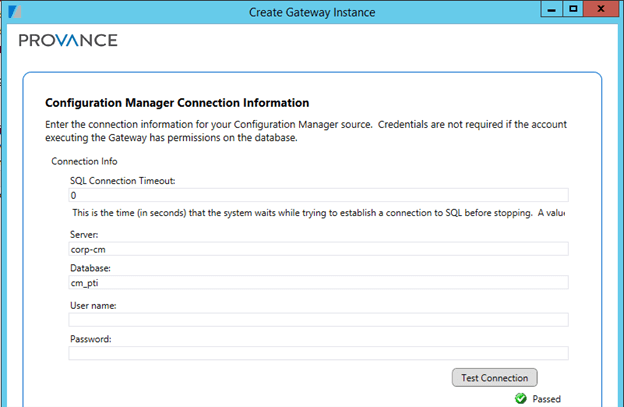 Configuration Manager Connection Information